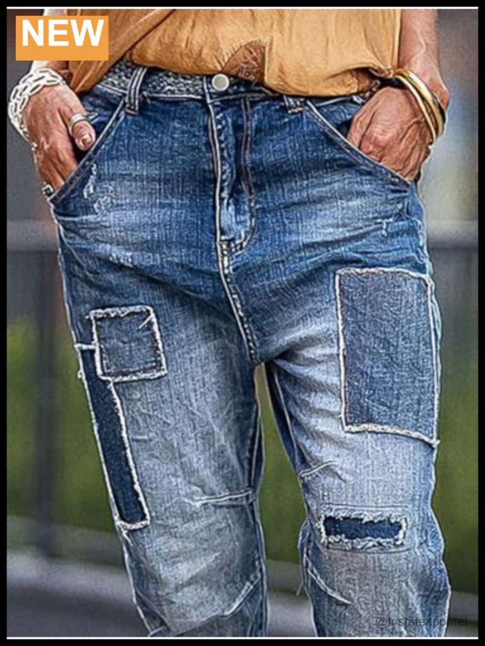 Low Rise Straight Leg Ripped Patchwork Distressed Button Fly Denim Jeans - Picture 4 of 5